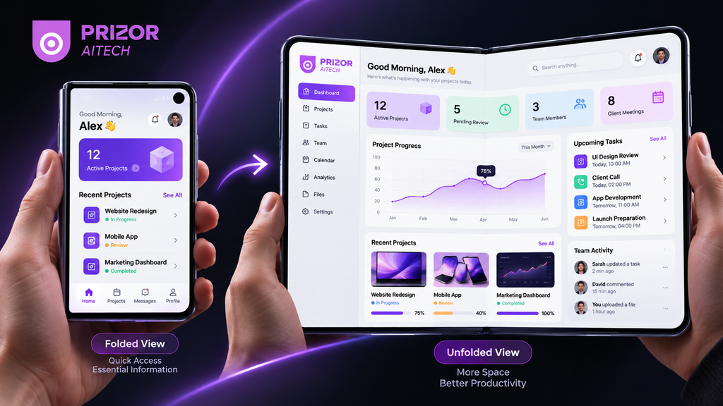 Adaptive iOS app interface across folded and unfolded iPhone Duo displays